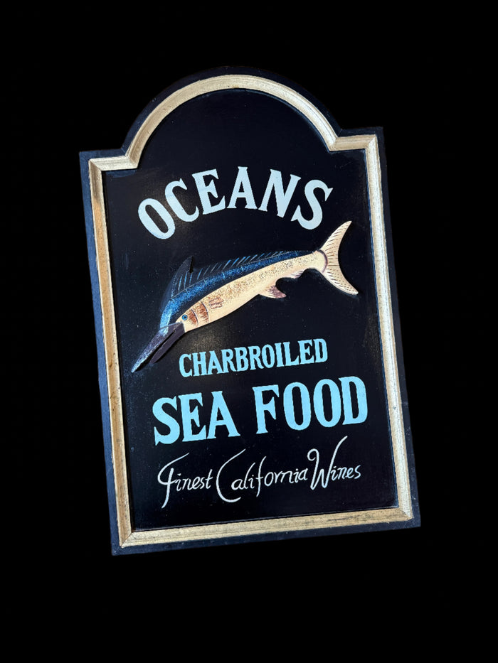 "Oceans Charbroiled Seafood" Sign